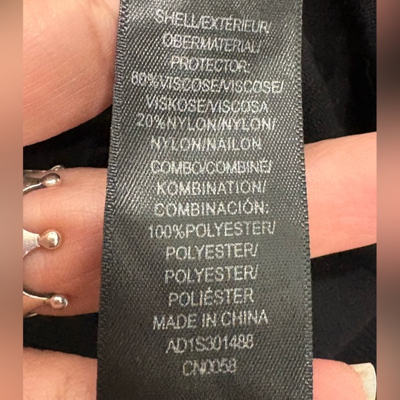 Adrianna Papell Black Top with White Mesh Sleeves and Ruffle Mock Neck Size L - Picture 7 of 7